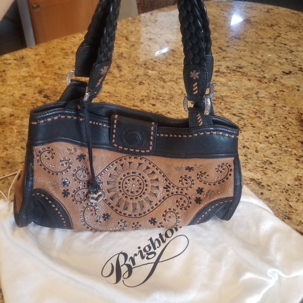 Brighton Embellished Handbag D593299 Leather brown or tan and black